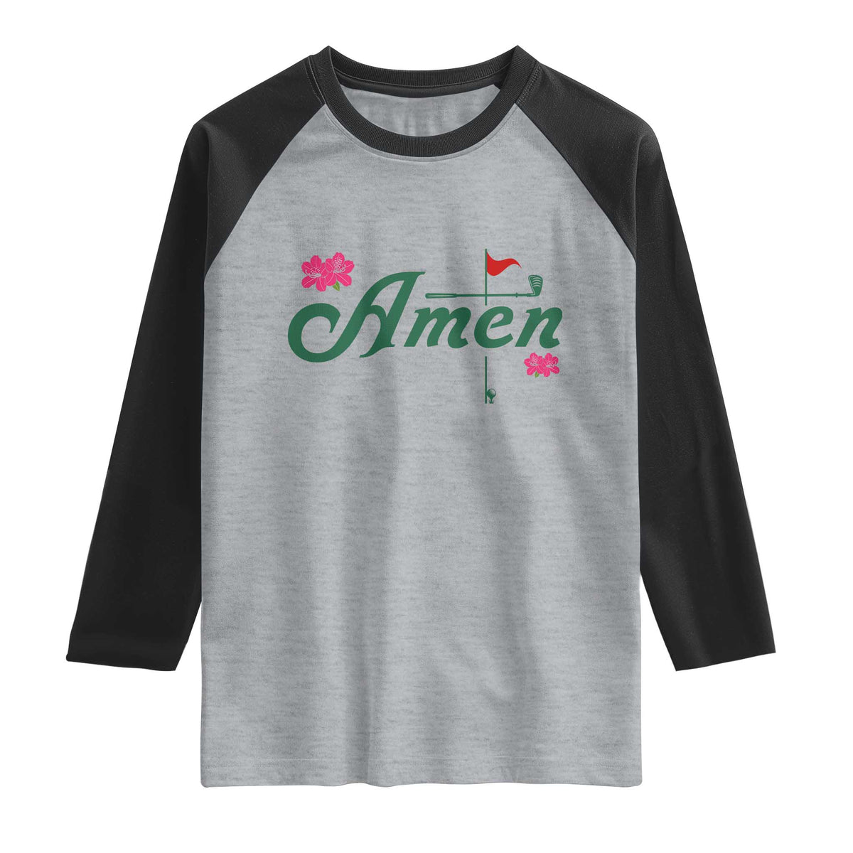 Golf Lover Amen Azalea Graphic Raglan Shirt Augusta Georgia Traditions Golfing Fan TS02 Heather Gray Black Print Your Wear