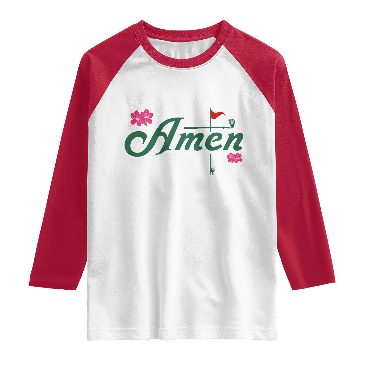 Golf Lover Amen Azalea Graphic Raglan Shirt Augusta Georgia Traditions Golfing Fan TS02 White Red Print Your Wear