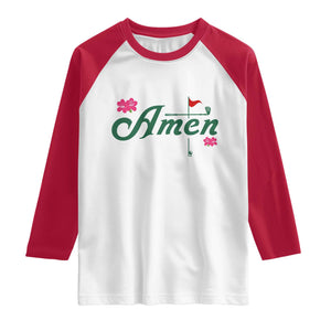 Golf Lover Amen Azalea Graphic Raglan Shirt Augusta Georgia Traditions Golfing Fan TS02 White Red Print Your Wear