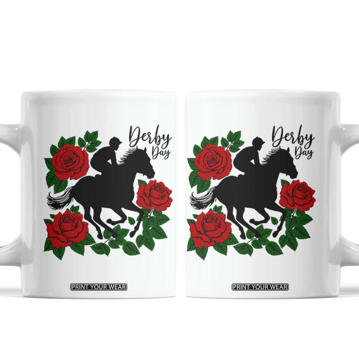 Vintage Jockey and Roses Horse Racing Graphic Coffee Mug Classic Derby Day Fan TS02 White Print Your Wear