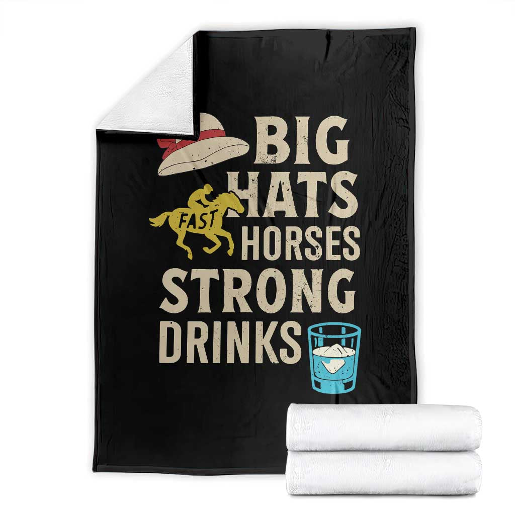 Big Hats Fast Horses Strong Drinks Retro Throw Blanket Southern Derby Day Watch Party Graphic TS02 Black Print Your Wear