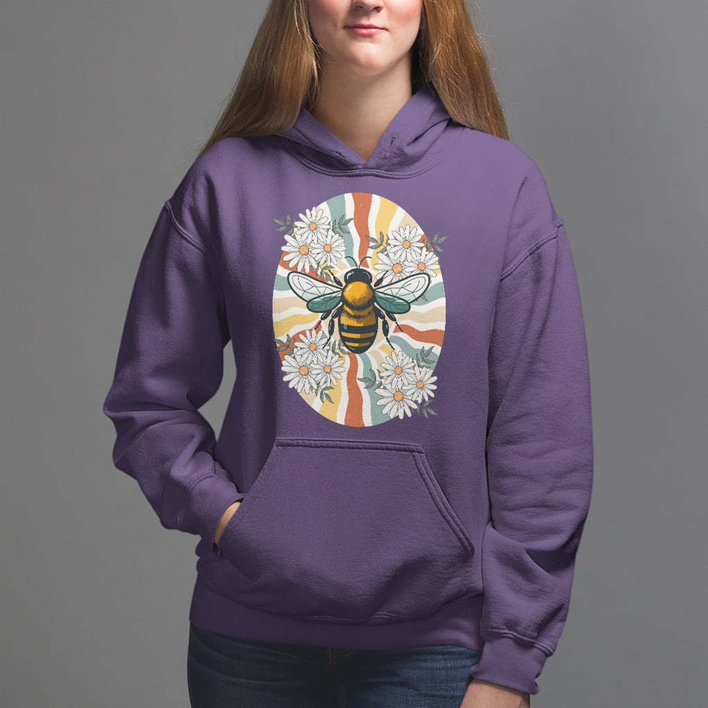 Vintage Bee Daisy Flowers Retro Groovy Hoodie TS02 Purple Printyourwear