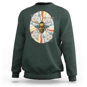 Vintage Bee Daisy Flowers Retro Groovy Sweatshirt TS02 Dark Forest Green Printyourwear