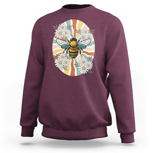 Vintage Bee Daisy Flowers Retro Groovy Sweatshirt TS02 Maroon Printyourwear