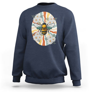 Vintage Bee Daisy Flowers Retro Groovy Sweatshirt TS02 Navy Printyourwear