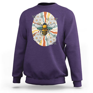 Vintage Bee Daisy Flowers Retro Groovy Sweatshirt TS02 Purple Printyourwear