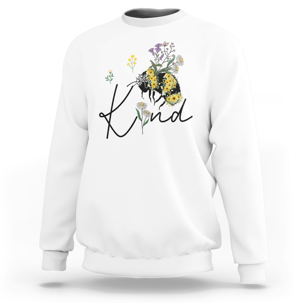 Floral Bee Be Kind Aesthetic Cottagecore Sweatshirt TS02 White Printyourwear