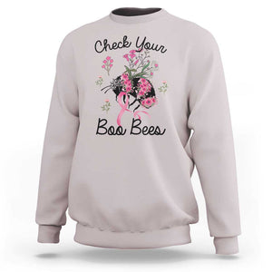 Breast Cancer Awareness Sweatshirt Check Your Boo Bees Pink Ribbon Support Warrior Squad TS02 Ice Gray Print Your Wear