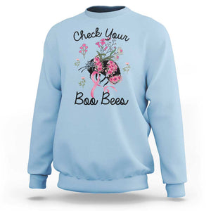 Breast Cancer Awareness Sweatshirt Check Your Boo Bees Pink Ribbon Support Warrior Squad TS02 Light Blue Print Your Wear