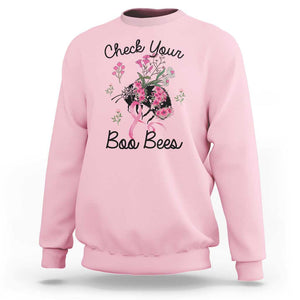 Breast Cancer Awareness Sweatshirt Check Your Boo Bees Pink Ribbon Support Warrior Squad TS02 Light Pink Print Your Wear