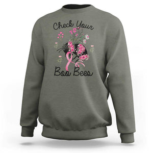 Breast Cancer Awareness Sweatshirt Check Your Boo Bees Pink Ribbon Support Warrior Squad TS02 Military Green Print Your Wear