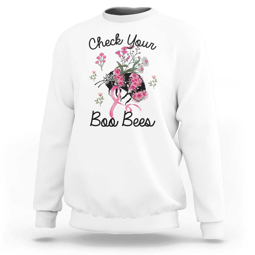 Breast Cancer Awareness Sweatshirt Check Your Boo Bees Pink Ribbon Support Warrior Squad TS02 White Print Your Wear