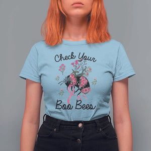 Breast Cancer Awareness T Shirt For Women Check Your Boo Bees Pink Ribbon Support Warrior Squad TS02 Light Blue Print Your Wear