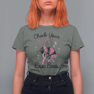 Breast Cancer Awareness T Shirt For Women Check Your Boo Bees Pink Ribbon Support Warrior Squad TS02 Military Green Print Your Wear