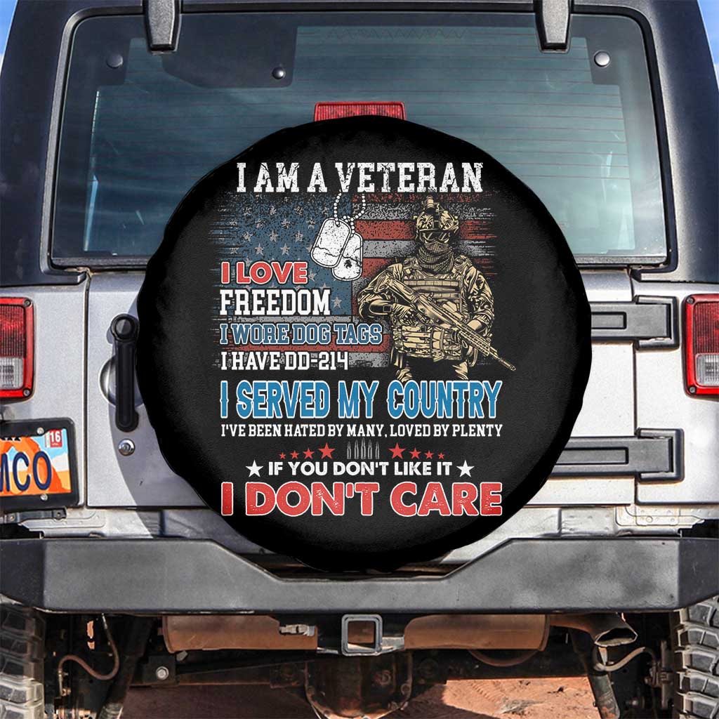 Veteran Pride Spare Tire Cover I Am A Veteran Love Freedom And Wore Dog Tags I Have DD-214 TS02 No hole Black Print Your Wear