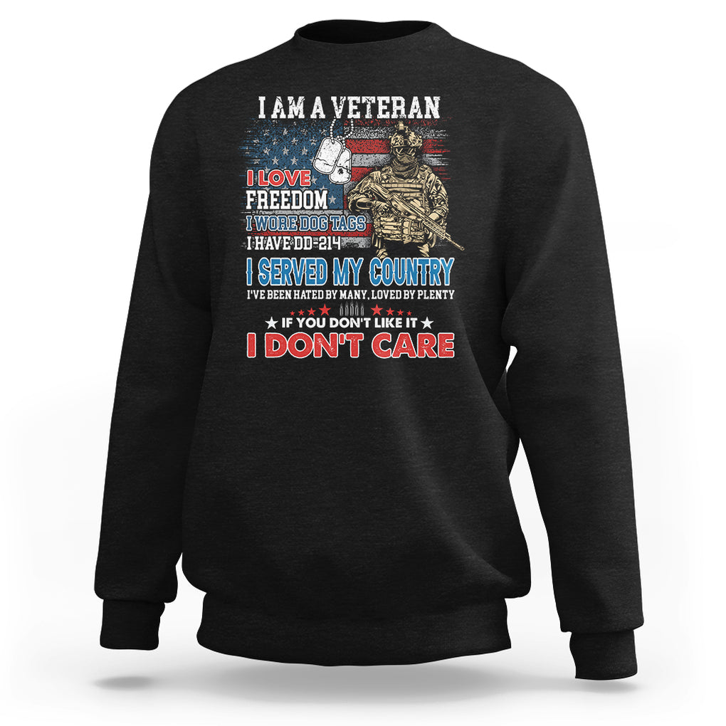 Veteran Pride Sweatshirt I Am A Veteran Love Freedom And Wore Dog Tags I Have DD-214 TS02 Dark Heather Printyourwear