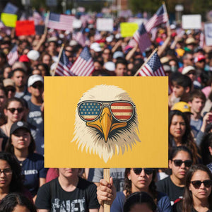 Patriotic Bald Eagle Protest Sign With Sunglasses American Flag Vintage TS02 Horizontal 18" × 24" Yellow Print Your Wear