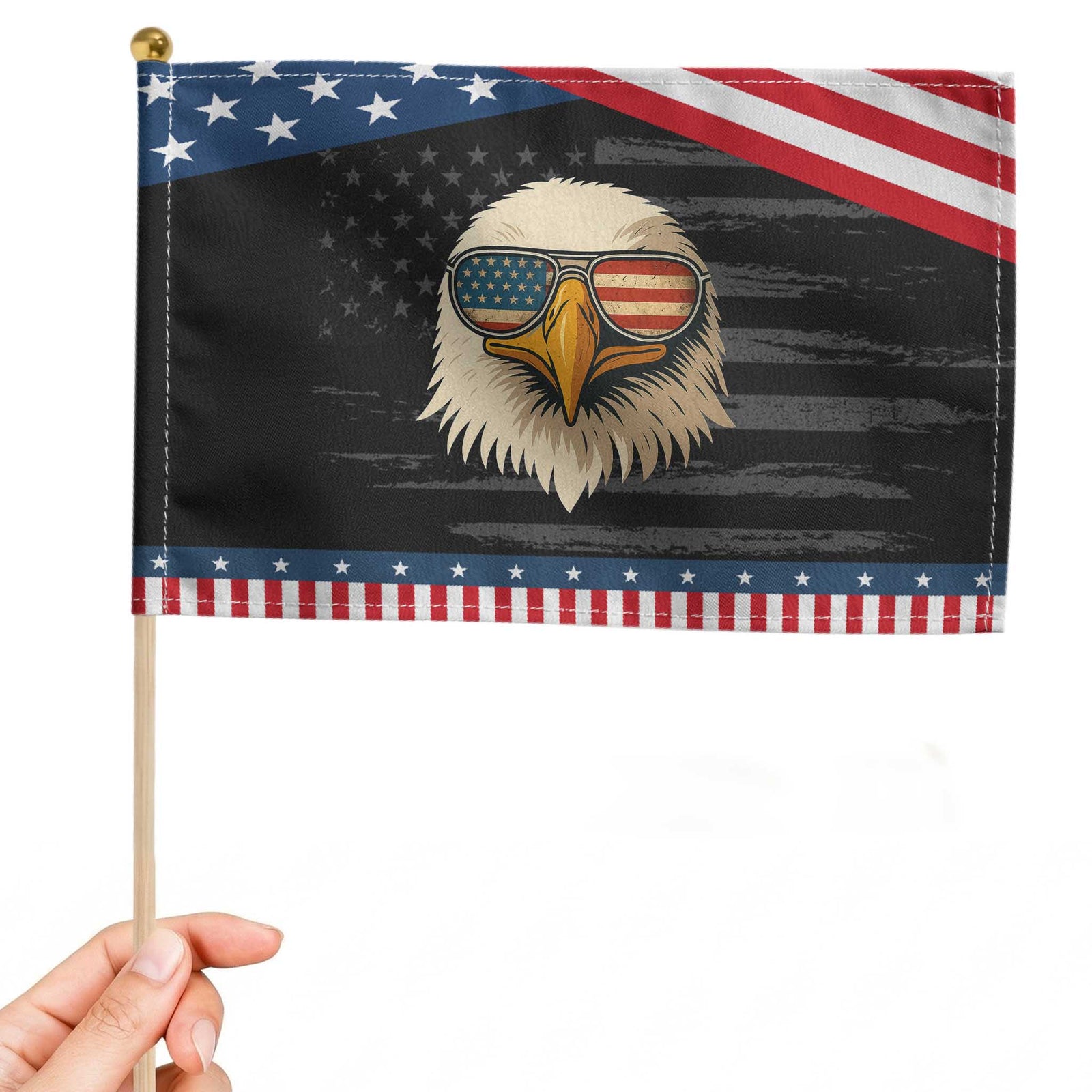 Patriotic Bald Eagle Patriotic Handheld Flag With Sunglasses American Flag Vintage TS02 Distressed 8.2