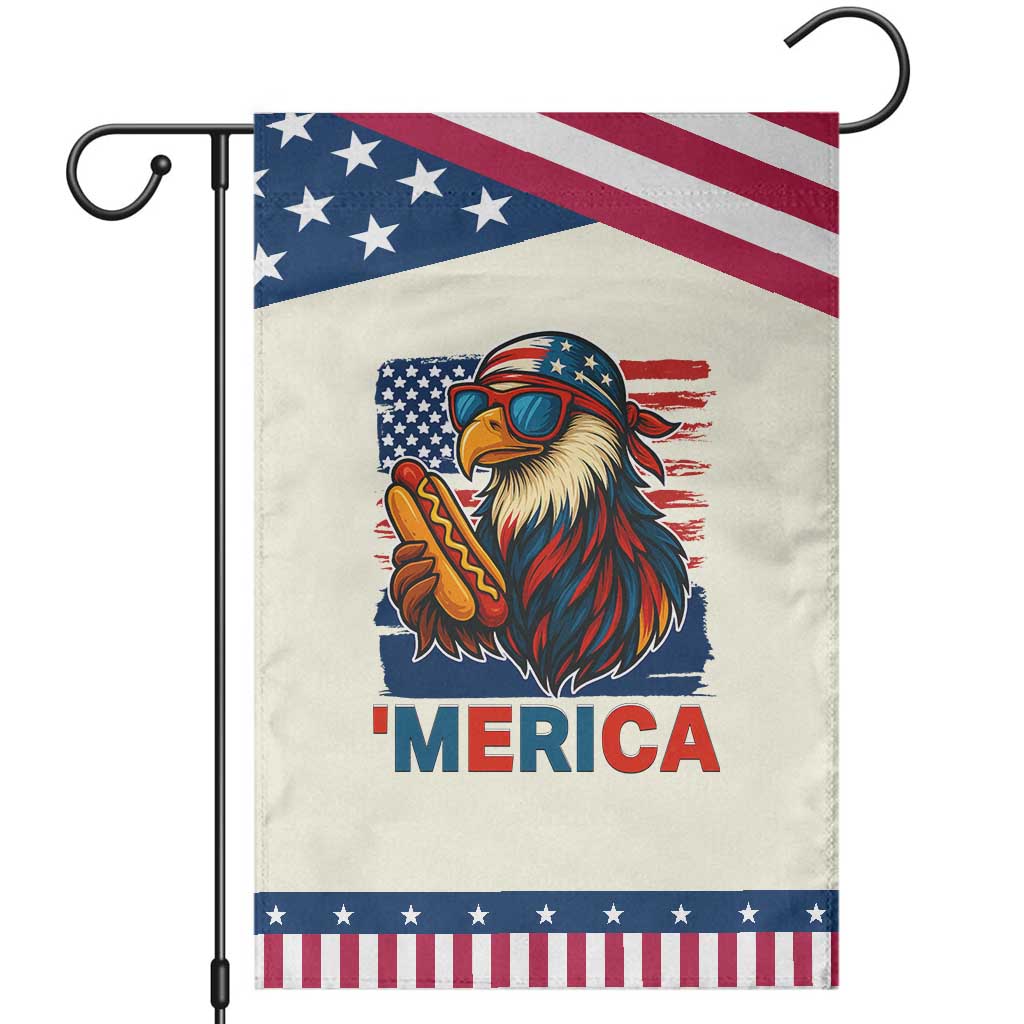 Funny American Eagle Eating Hot Dog Garden Flag 4th Of July Party Patriotic USA Flag TS02 Modern Beige Blue Print Your Wear