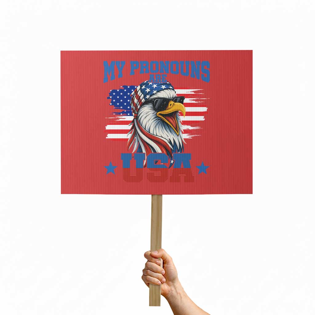 My Pronouns Are USA Protest Sign Bold Patriotic Eagle with American Flag Bandana Mullet TS02 Horizontal 18