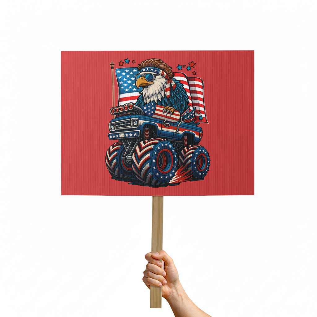 Patriotic Eagle Driving Monster Truck Protest Sign 4th of July USA Flag Freedom TS02 Horizontal 18