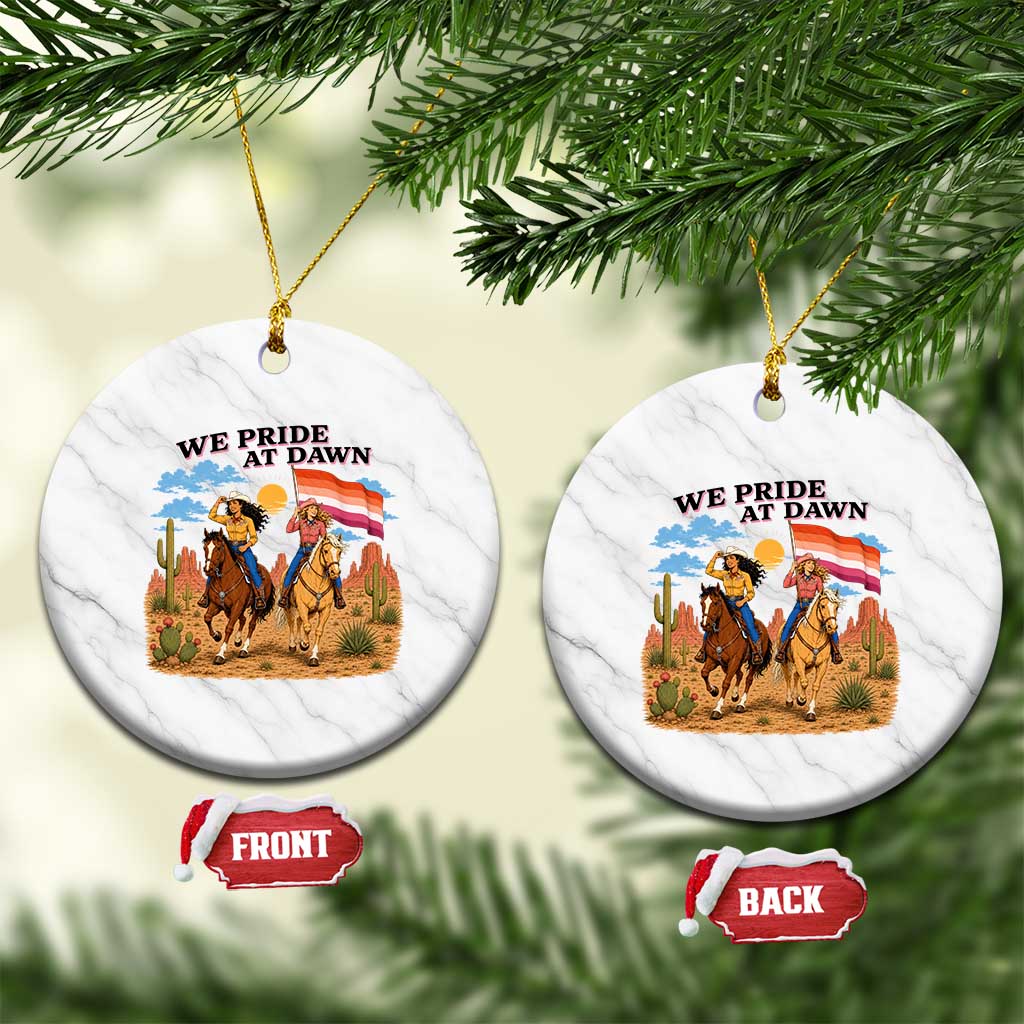 We Pride at Dawn Lesbian Cowgirl Ceramic Ornament Country Western Retro Graphic Pride Month TS02 1pc White Marble Print Your Wear