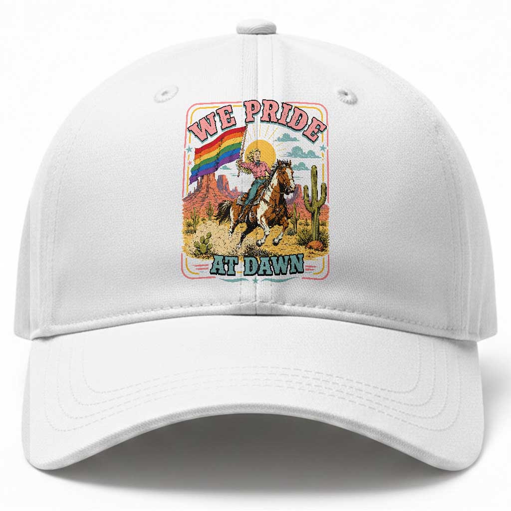 We Pride at Dawn Retro Rainbow Cowgirl Baseball Cap Pride Month Country Western Vibes TS02 Print Your Wear