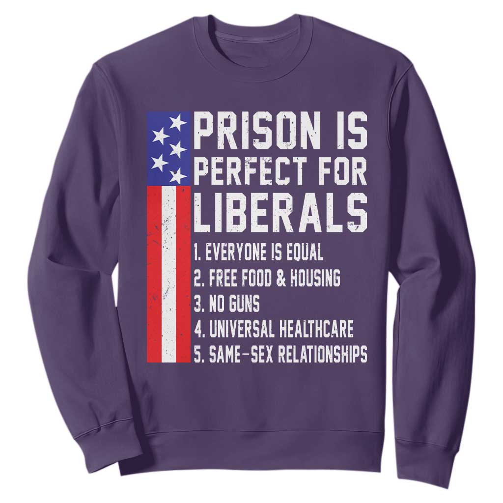 Prison Is Perfect For Liberals Sweatshirt Distressed American Flag Conservative Humor TS02 Purple Print Your Wear