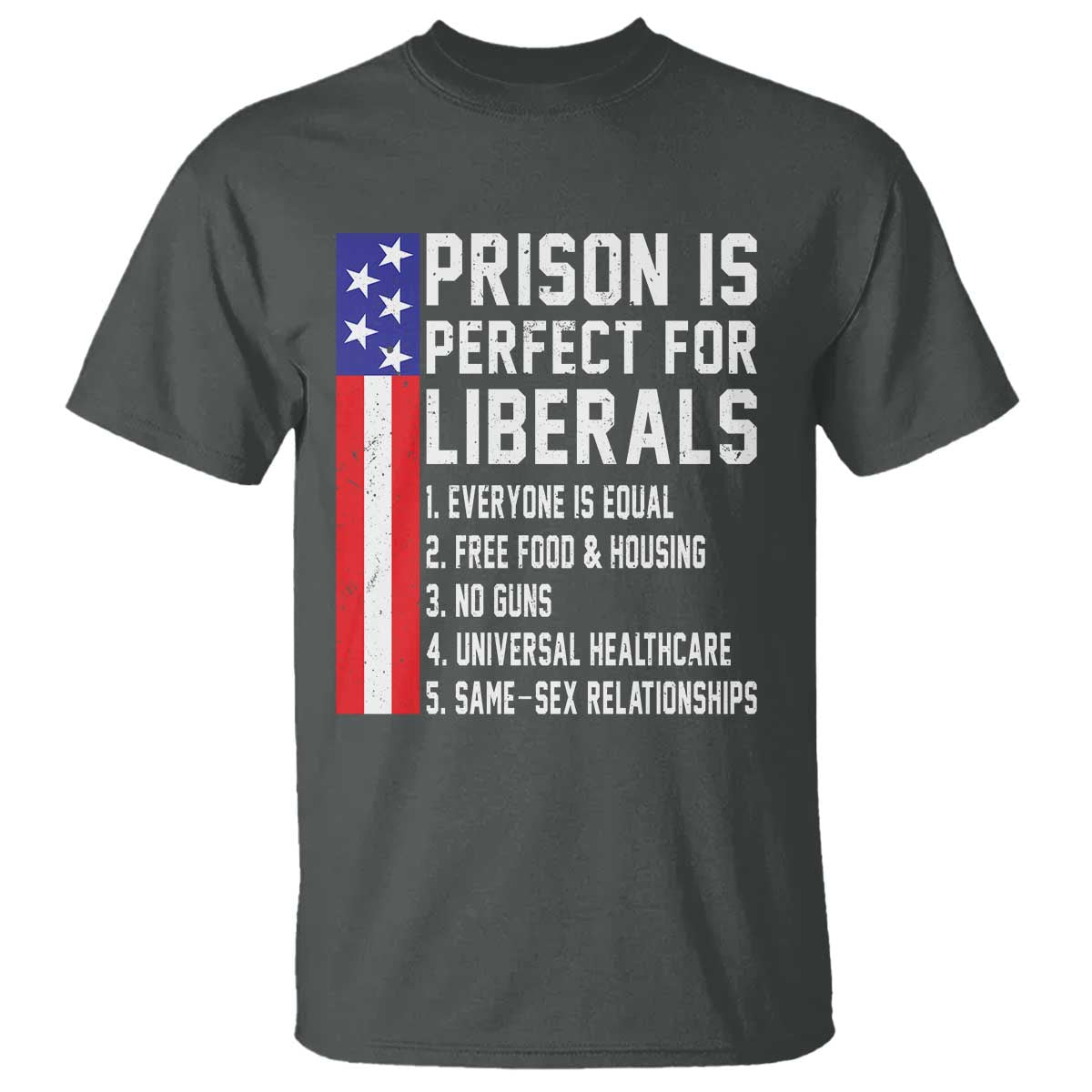 Prison Is Perfect For Liberals T Shirt Distressed American Flag Conservative Humor TS02 Dark Heather Print Your Wear