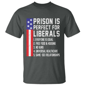 Prison Is Perfect For Liberals T Shirt Distressed American Flag Conservative Humor TS02 Dark Heather Print Your Wear