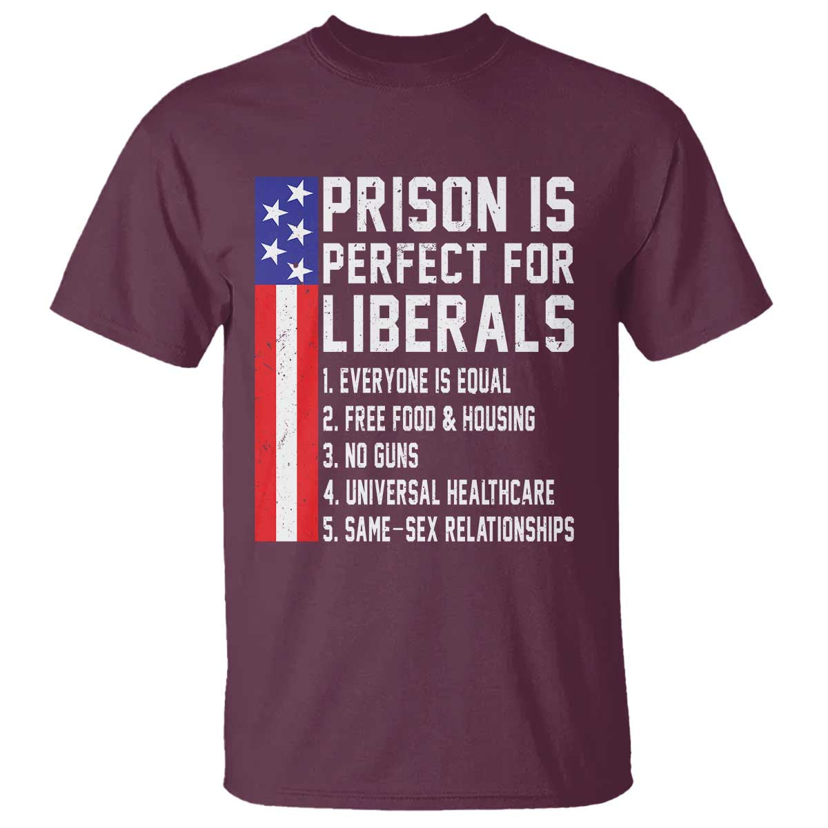 Prison Is Perfect For Liberals T Shirt Distressed American Flag Conservative Humor TS02 Maroon Print Your Wear