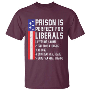 Prison Is Perfect For Liberals T Shirt Distressed American Flag Conservative Humor TS02 Maroon Print Your Wear