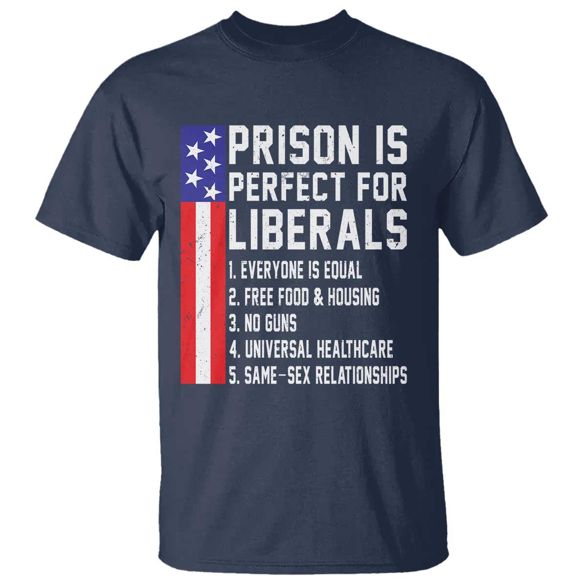 Prison Is Perfect For Liberals T Shirt Distressed American Flag Conservative Humor TS02 Navy Print Your Wear