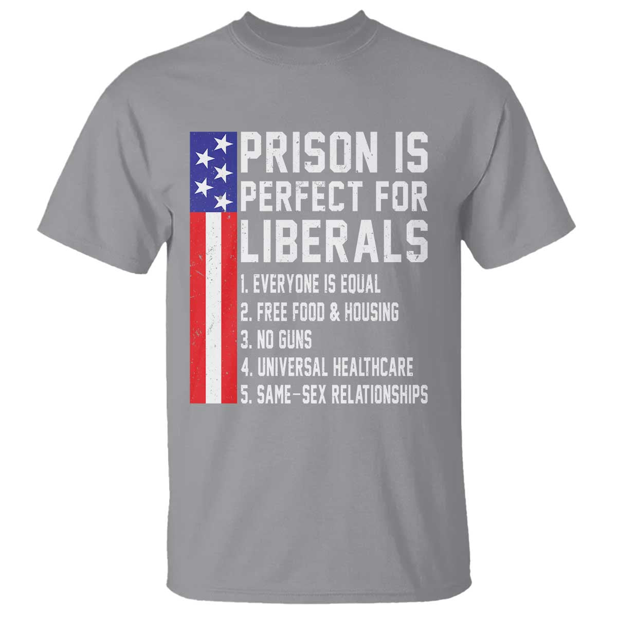 Prison Is Perfect For Liberals T Shirt Distressed American Flag Conservative Humor TS02 Sport Gray Print Your Wear