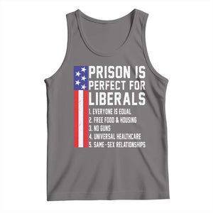 Prison Is Perfect For Liberals Tank Top Distressed American Flag Conservative Humor TS02 Deep Heather Print Your Wear
