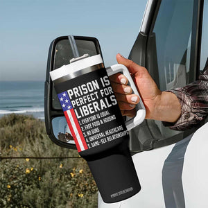 Prison Is Perfect For Liberals Tumbler With Handle Distressed American Flag Conservative Humor TS02 Print Your Wear