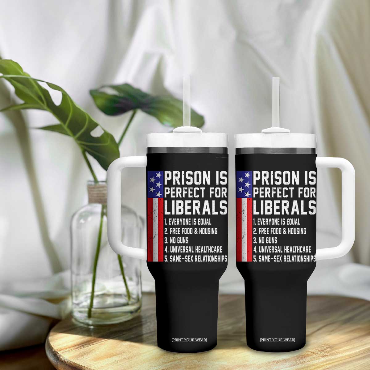 Prison Is Perfect For Liberals Tumbler With Handle Distressed American Flag Conservative Humor TS02 Print Your Wear