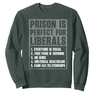 Prison Is Perfect For Liberals Sweatshirt Satirical List Retro Grunge Conservative Humor TS02 Dark Forest Green Print Your Wear