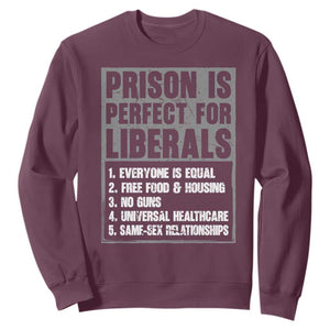 Prison Is Perfect For Liberals Sweatshirt Satirical List Retro Grunge Conservative Humor TS02 Maroon Print Your Wear