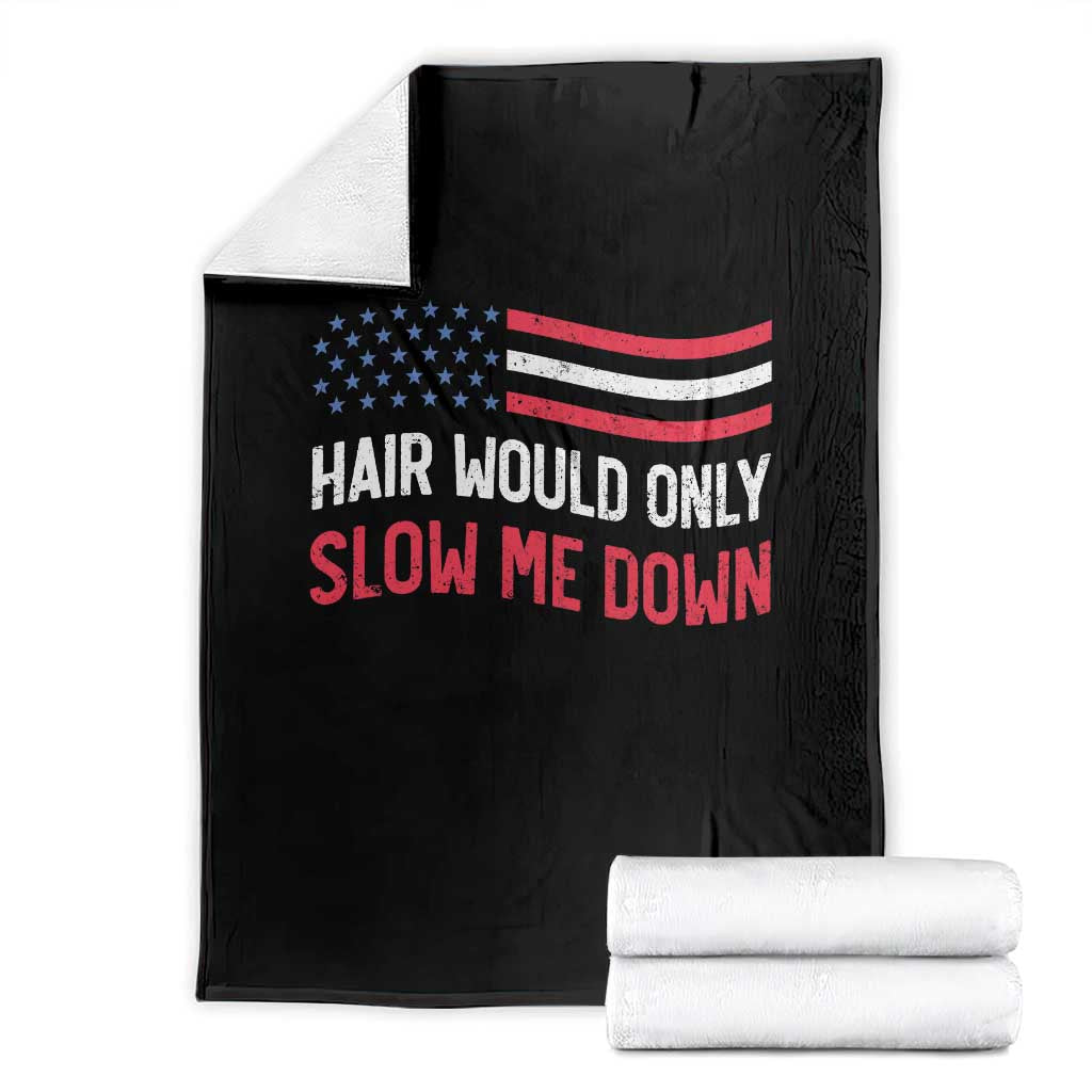 Hair Would Only Slow Me Down Retro Groovy Throw Blanket Patriotic Waving Flag Comedic Bald Pride TS02 Black Print Your Wear