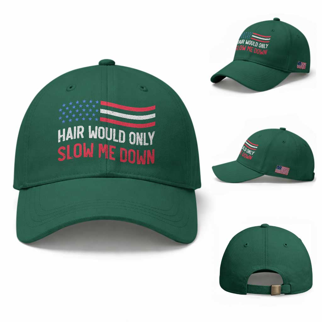 Hair Would Only Slow Me Down Retro Groovy Baseball Cap Patriotic Waving Flag Comedic Bald Pride TS02 Baseball Cap Universal Fit Irish Green Print Your Wear
