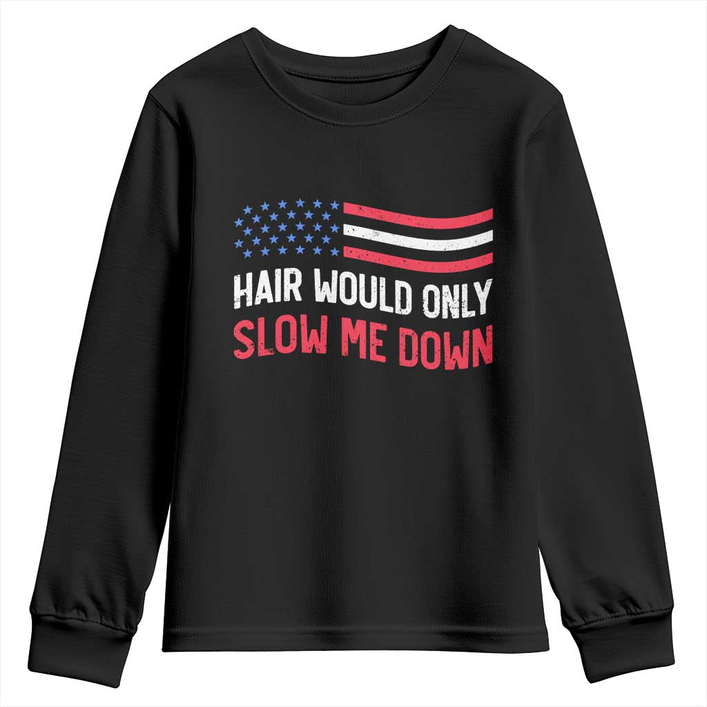 Hair Would Only Slow Me Down Retro Groovy Youth Sweatshirt Patriotic Waving Flag Comedic Bald Pride TS02 Black Print Your Wear