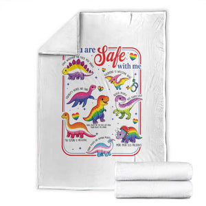 Cute Rainbow Dinosaur LGBTQ Ally Throw Blanket You Are Safe With Me Pride Month TS02 White Print Your Wear