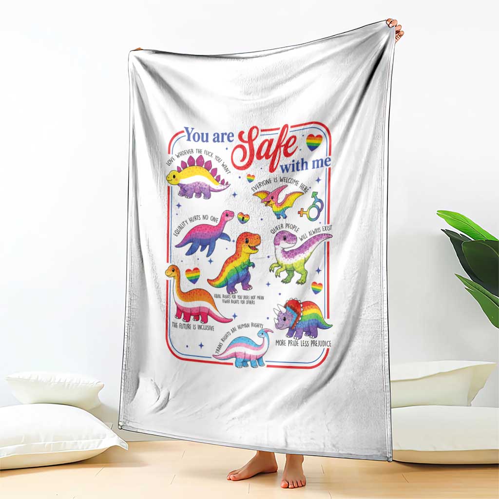 Cute Rainbow Dinosaur LGBTQ Ally Throw Blanket You Are Safe With Me Pride Month TS02 Print Your Wear