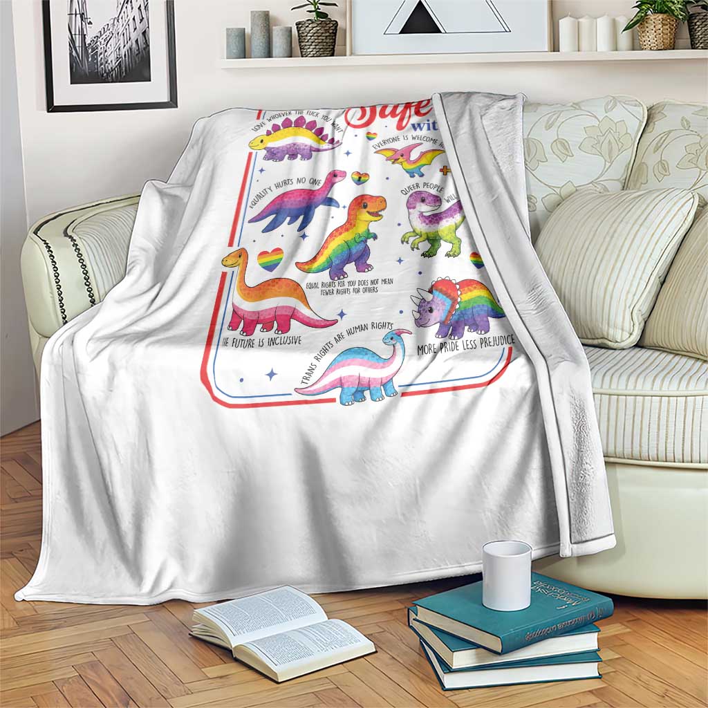 Cute Rainbow Dinosaur LGBTQ Ally Throw Blanket You Are Safe With Me Pride Month TS02 Print Your Wear