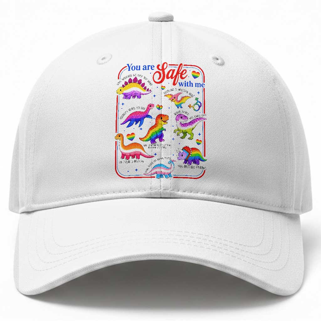 Cute Rainbow Dinosaur LGBTQ Ally Baseball Cap You Are Safe With Me Pride Month TS02 Print Your Wear