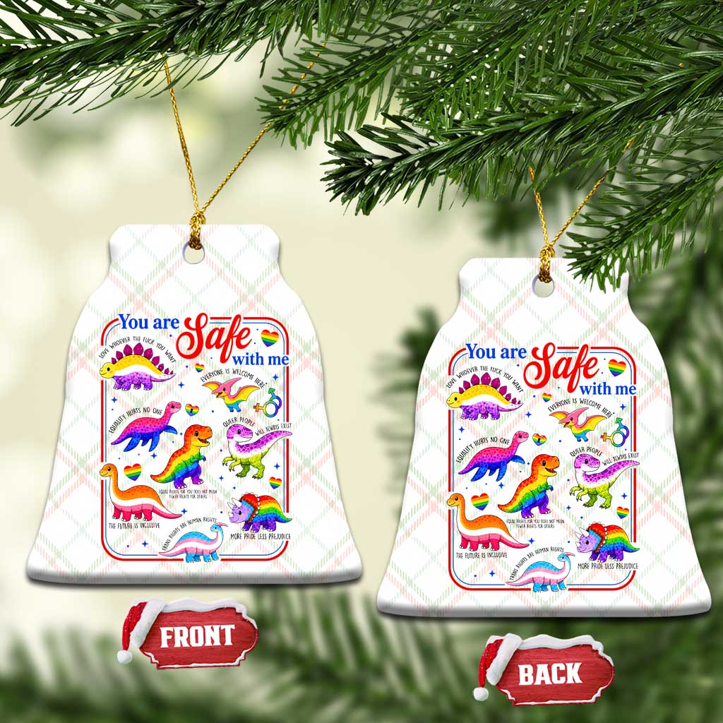 Cute Rainbow Dinosaur LGBTQ Ally Ceramic Ornament You Are Safe With Me Pride Month TS02 Print Your Wear