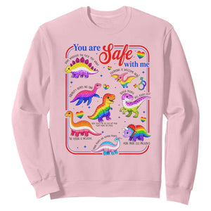 Cute Rainbow Dinosaur LGBTQ Ally Sweatshirt You Are Safe With Me Pride Month TS02 Light Pink Print Your Wear