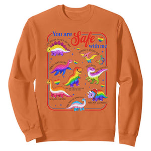 Cute Rainbow Dinosaur LGBTQ Ally Sweatshirt You Are Safe With Me Pride Month TS02 Orange Print Your Wear