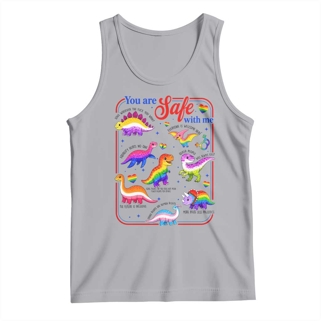 Cute Rainbow Dinosaur LGBTQ Ally Tank Top You Are Safe With Me Pride Month TS02 Athletic Heather Print Your Wear